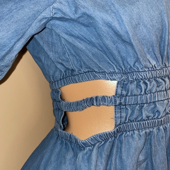 Speed limit women large 12 14 dress mini Blue Denim Jean cut out sides fit flare - Picture 5 of 10